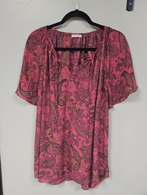 Maurices Pink Paisley Tie-Front Short Sleeve Tunic